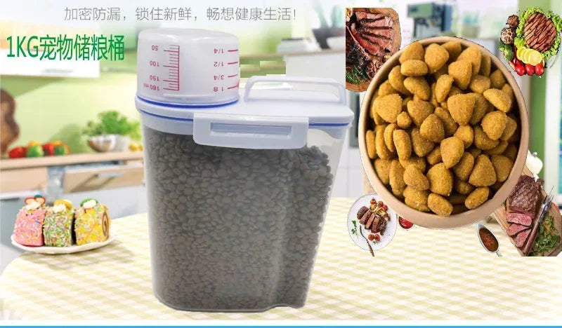1.5kg/2kg Dog Cat Storage Tank + Measuring Cup