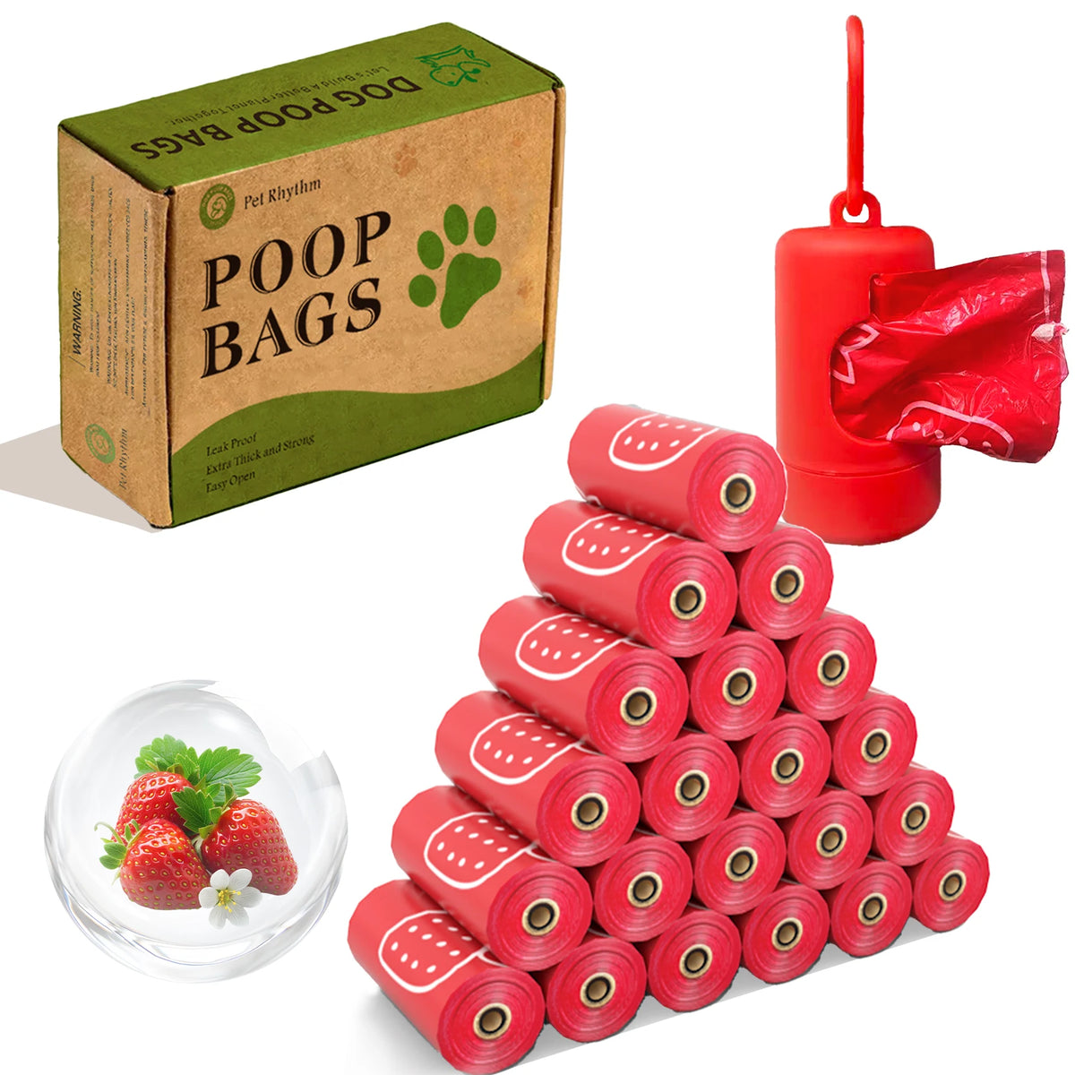 Strawberry Scented Biodegradable Dog Poop Bags