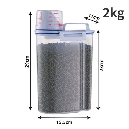 1.5kg/2kg Dog Cat Storage Tank + Measuring Cup